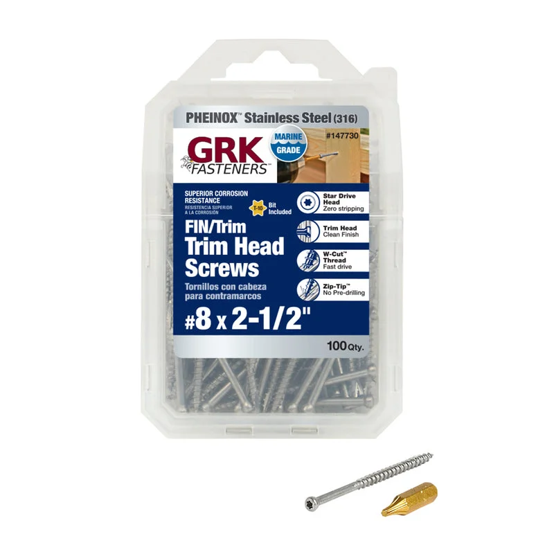 Screws for Securing Carpentry Fittings-GRK Fasteners No. 8  x 2-1/2 in. L Star Trim Head Stainless Steel Construction Screws 100 pk