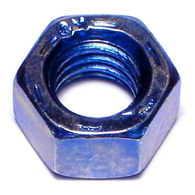 Nuts for Attaching Metal Plates to Surfaces-3/8"-16 Zinc Plated Grade 8 Steel Blue Rinsed Coarse Thread Hex Nuts