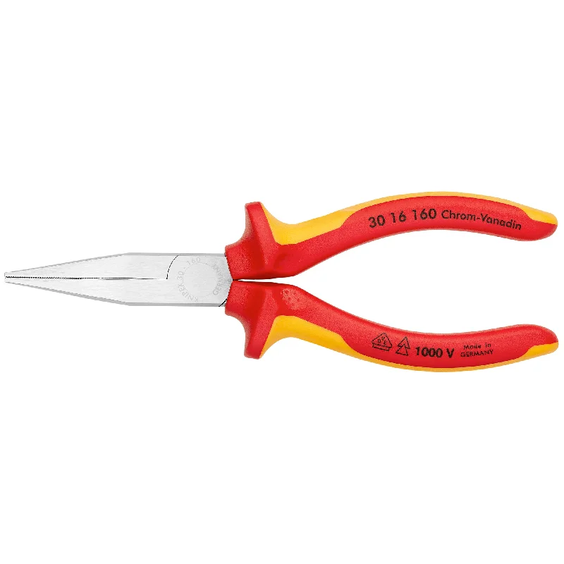 Pliers for Fine Bending and Shaping of Wire-Knipex 30 16 160 6 1/4" Long Nose Pliers-Flat Tips-1000V Insulated