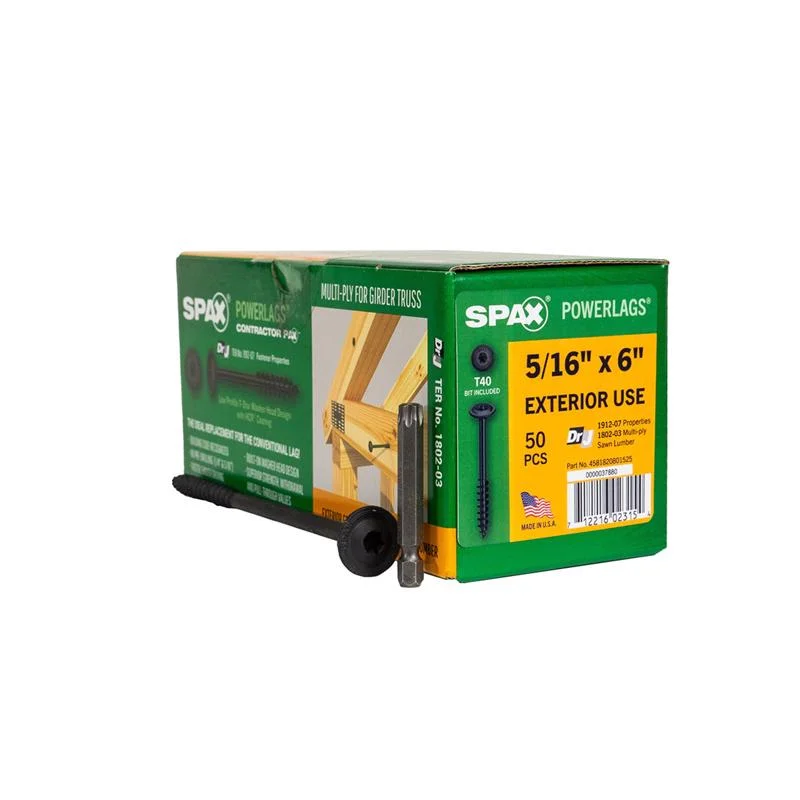 Screws for Pre-Cut Lumber and Panels-SPAX PowerLags 5/16 in. in. X 6 in. L T-40 Washer Head Serrated Structural Screws