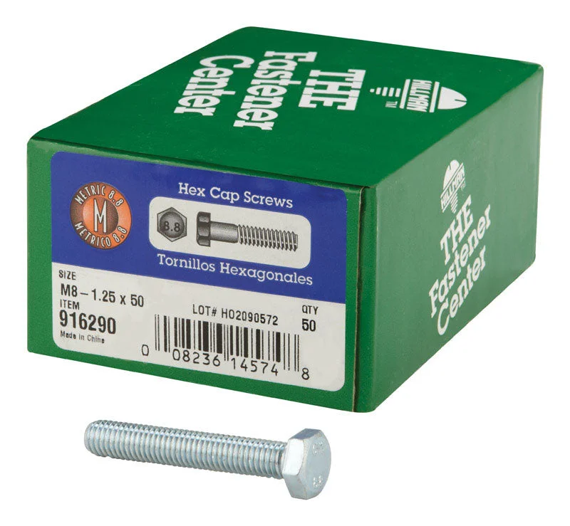 Screws for Attaching Hinges to Doors-HILLMAN M8-1.25 mm D X 50 mm L Heat Treated Steel Hex Head Cap Screw 50 pk