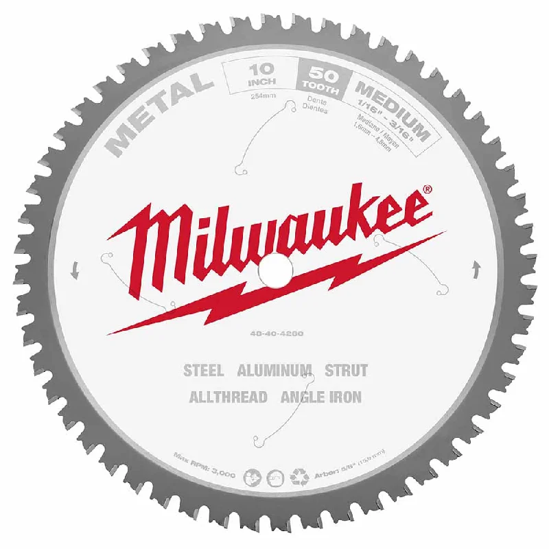 Saw Blades for Precision Cutting in Workshops-Milwaukee  48-40-4260 10" 50T METAL CSB, 5/8"