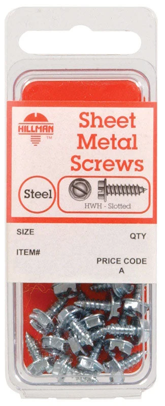 Screws for Fixing Items to Wooden Surfaces-Hillman No. 14 x 1 in. L Slotted Hex Head Zinc-Plated Steel Sheet Metal Screws 5 pk (Pack of 10)