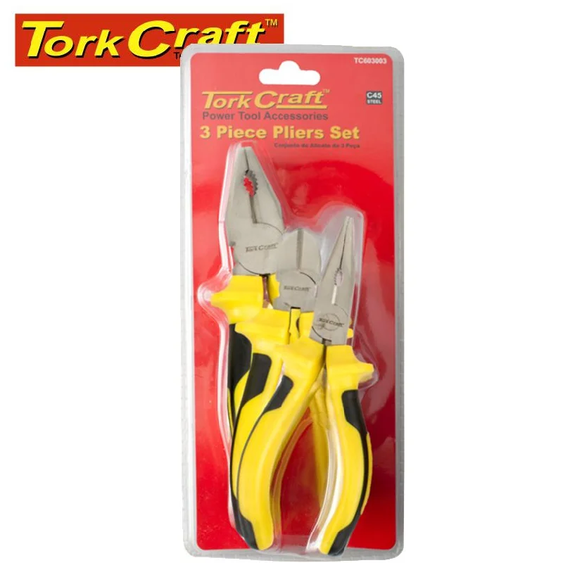 Pliers for Handling Fragile Materials-Tork Craft Plier 3Pc Kit Comb/Side/Long Nose Plier