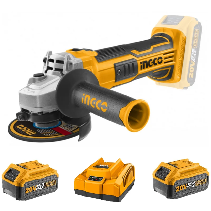 Compact Angle Grinder for Precision Cutting-Ingco Cordless Angle Grinder 20V 115Mm Kit (Charger + 2X Battery (5Ah) Incl.)