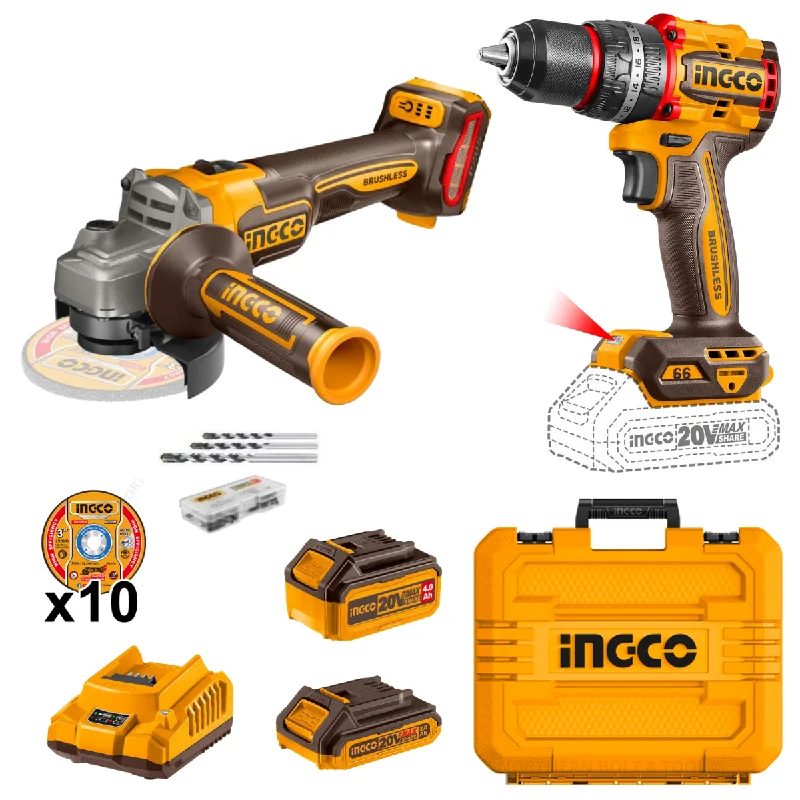 Compact Cordless Angle Grinder for Portability-Special - Ingco Cordless Angle Grinder & 66Nm Drill 20V Combo kit