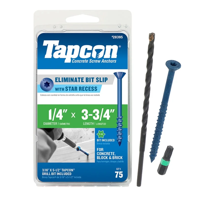 Screws for Fixing Electronics Cases-Tapcon 1/4 in. in. X 3-3/4 in. L Star Flat Head High/Low Concrete Screws