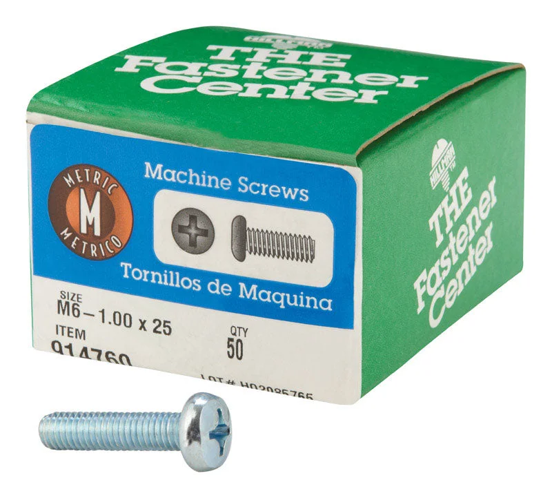 Screws for Quick and Easy Installation-HILLMAN M6-1 X 25 in. L Phillips Pan Head Zinc-Plated Steel Metric Machine Screws 50 pk