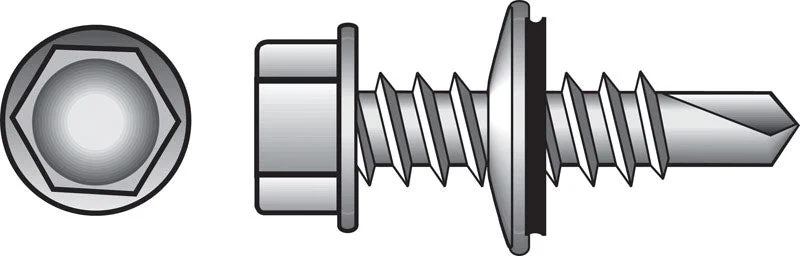 Screws for Garage Door Installation-HILLMAN No. 12-14 X 1-1/2 in. L Hex Hex Washer Head Self- Drilling Screws 100 pk