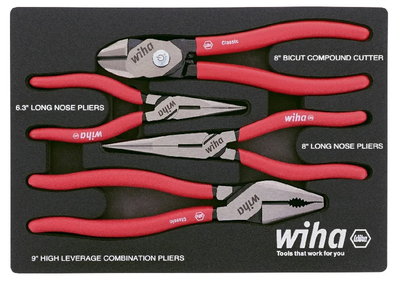 Needle Nose Pliers for Tight Spaces-Wiha 34681 4 Piece Classic Grip Pliers and Cutters Tray Set