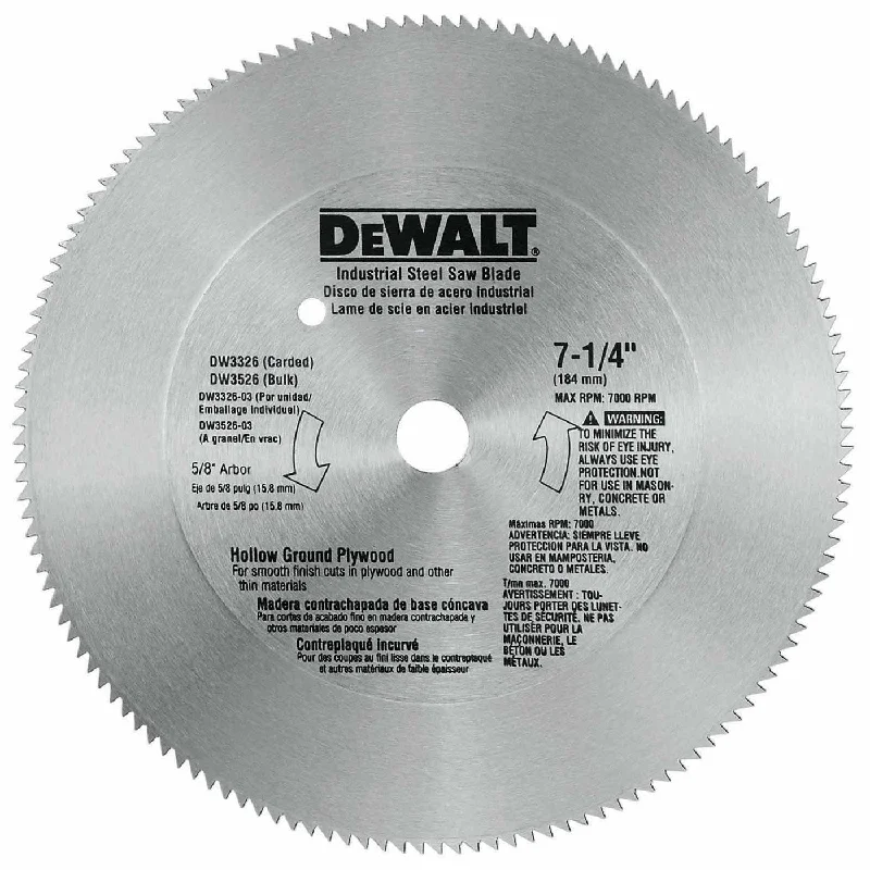 Saw Blades for Polishing and Buffing Surfaces-DeWalt DW3326 7-1/4" 140T Steel Hollow Ground Plywood Saw Blade