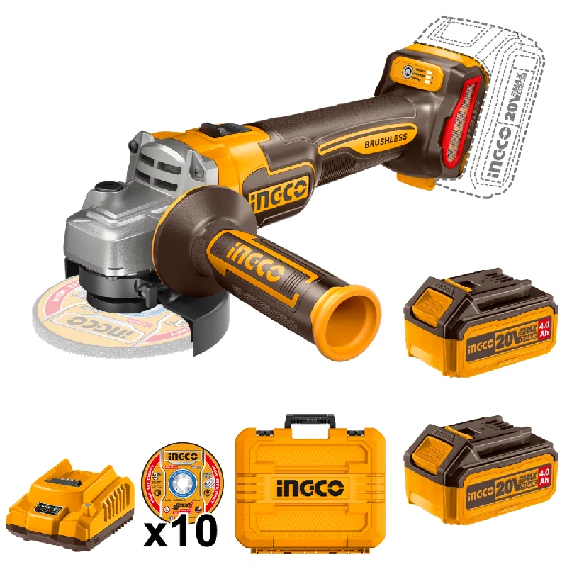 Angle Grinder for Cutting Sheet Metal and Pipes-Ingco Cordless Angle Grinder 115mm Brushless 20V Kit