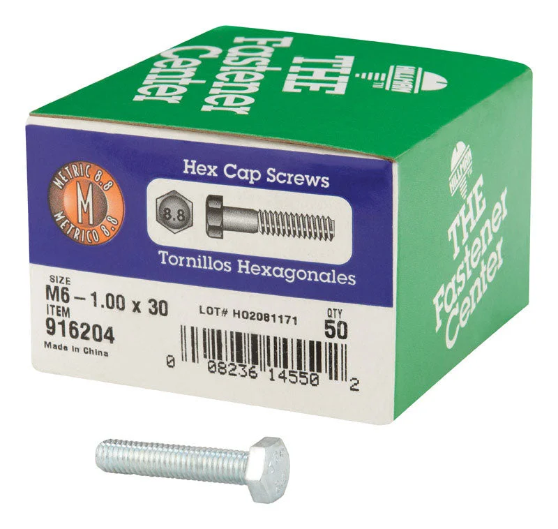 Screws for Heavy-Duty Shelving Units-HILLMAN M6-1.00 mm D X 30 mm L Heat Treated Steel Hex Head Cap Screw 50 pk