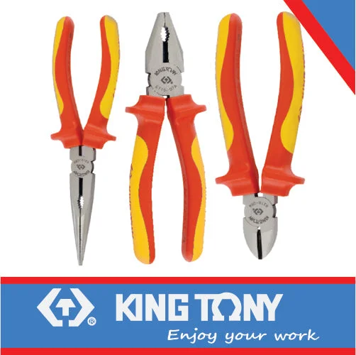 Pliers with Ergonomic Handles for Comfort-King Tony Vde Insulated Pliers Set - 3Pcs