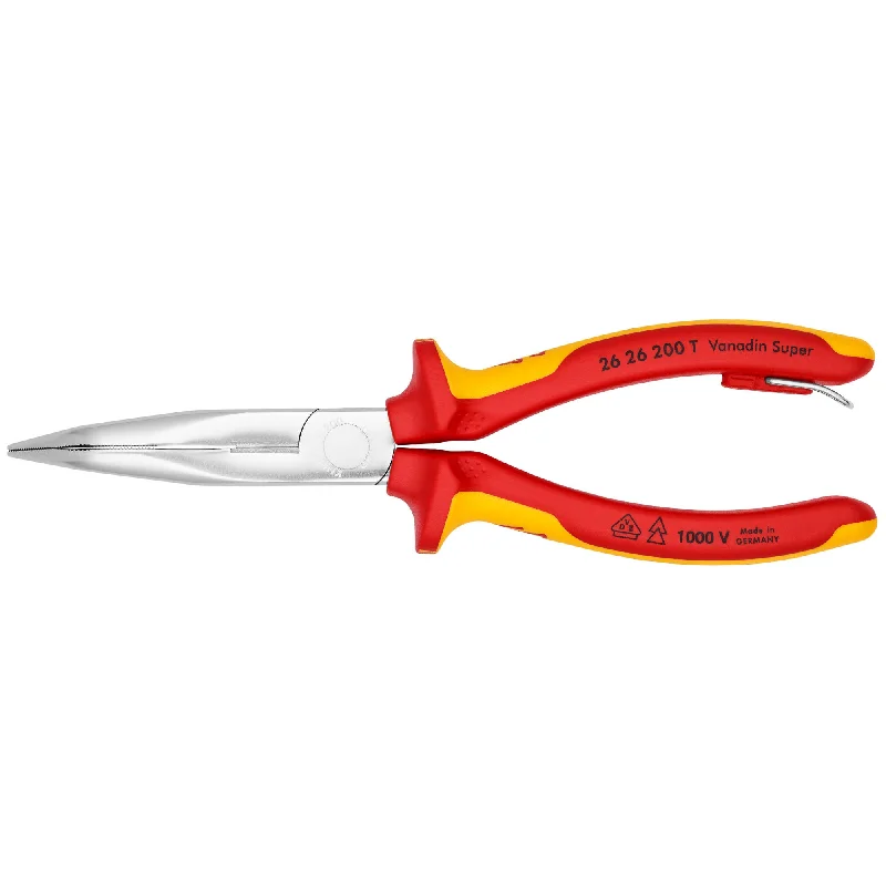 Pliers for Precision and Accurate Bending-Knipex 26 26 200 T 8" Long Nose 40° Angled Pliers with Cutter-1000V Insulated-Tethered Attachment