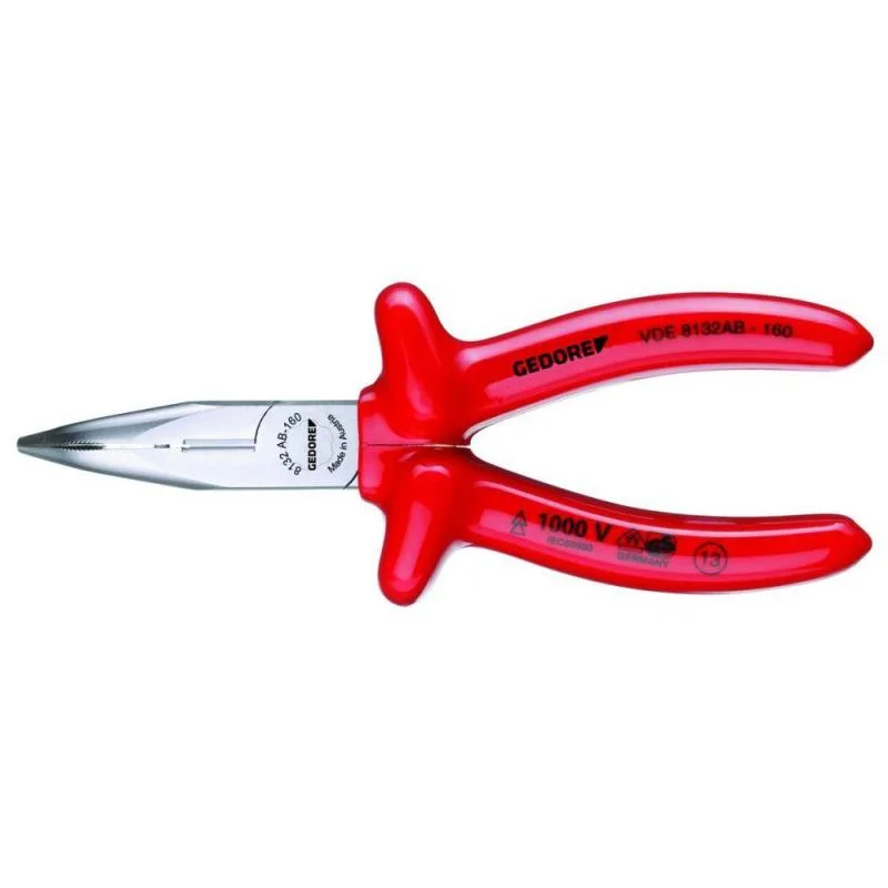 Flat Nose Pliers for Better Precision-Gedore 6721810 VDE Bent nose telephone pliers with VDE dipped insulation 200 mm