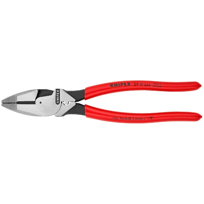 Long Nose Pliers for Electrical Work-Knipex 09 11 240 SBA 9 1/2" High Leverage Lineman's Pliers New England with Fish Tape Puller & Crimper