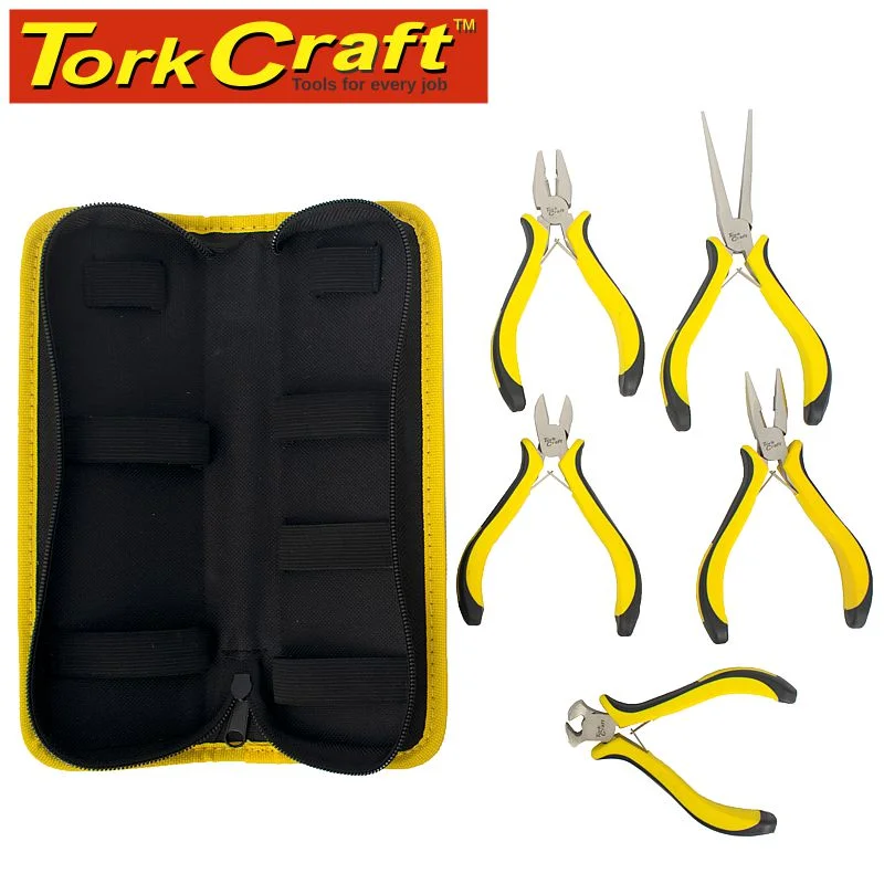 Pliers for Cutting through Tough Metal Sheets-Tork Craft 5Pc Mini Plier Set C/W Carry Bag