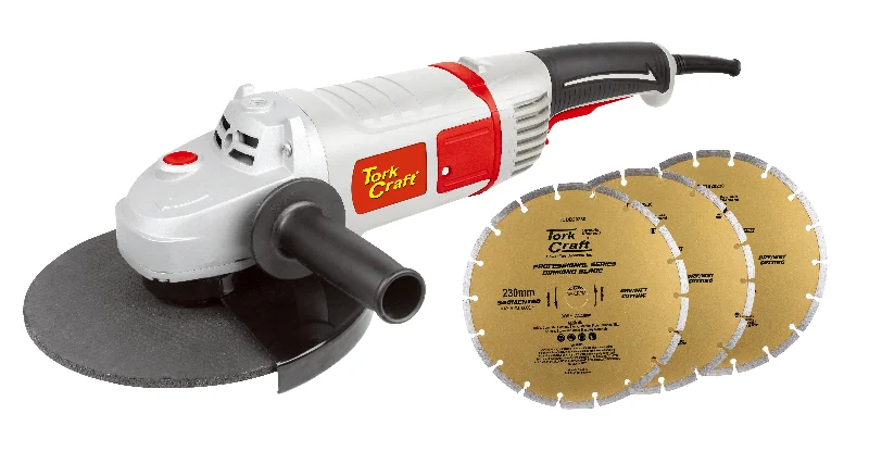 Angle Grinder with Protective Guard for Safety-Tork Craft Angle Grinder Tcag0230 C/W Diamond Blade Seg Tcdb20230-3P