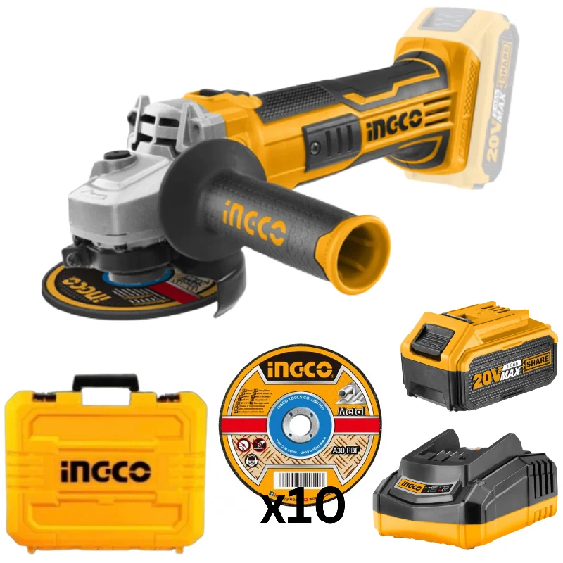 Angle Grinder with Adjustable Guard for Safety-Ingco Cordless Angle Grinder 20V 115Mm With Carry Case Kit