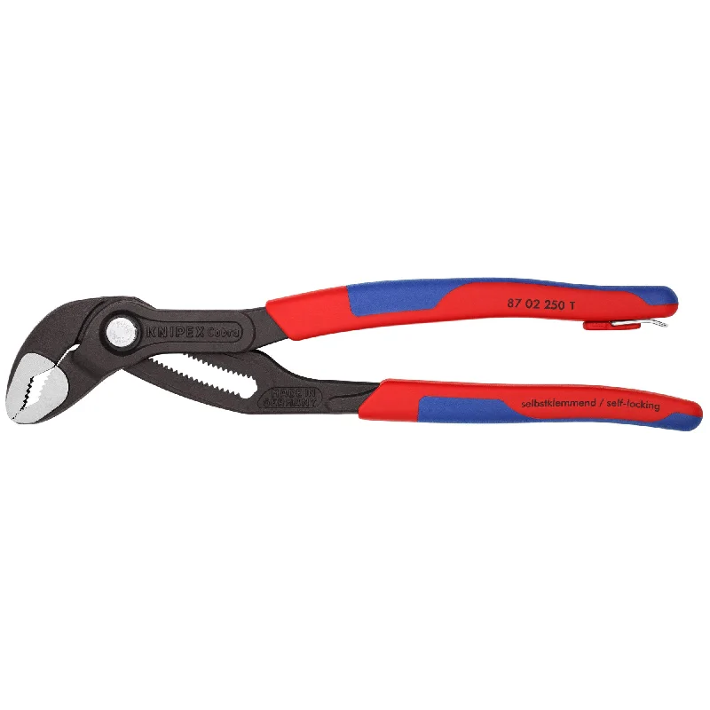 Curved Jaw Pliers for Unique Angles-Knipex 87 02 250 T BKA 10" Cobra® Water Pump Pliers-Tethered Attachment