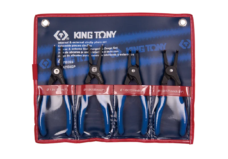 Adjustable Pliers for Versatile Use-King Tony Pliers Circlip Set 4 Piece 180Mm With Hidden Spring