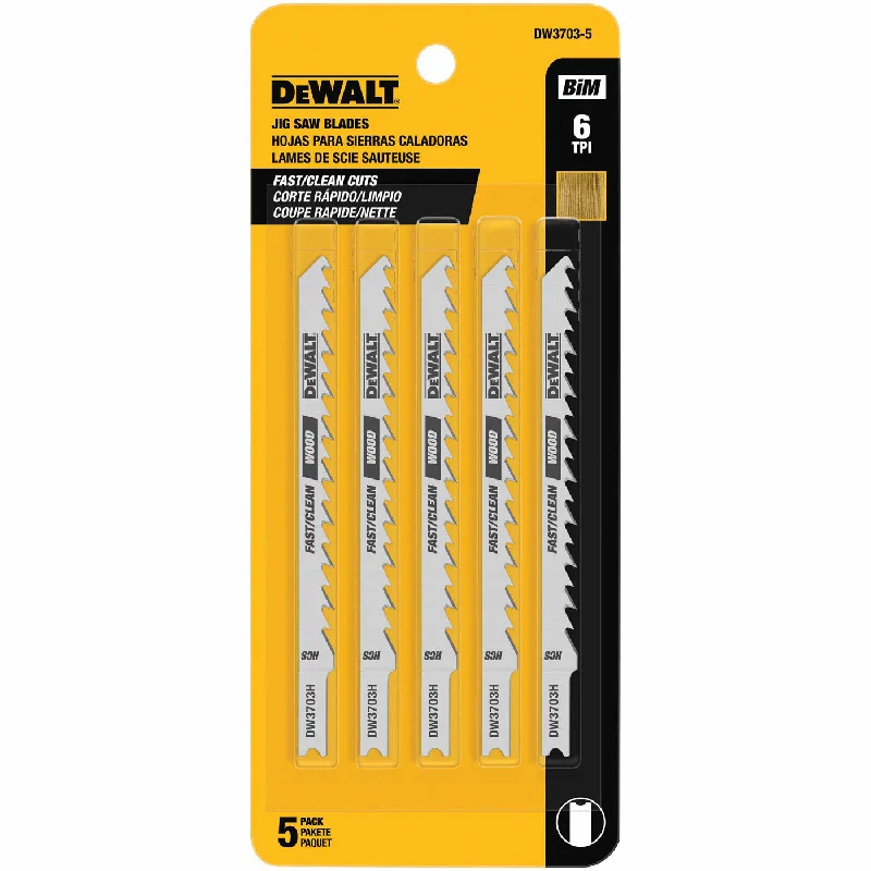 Circular Saw Blades for Precise Woodworking-DeWalt DW3703-5 4" 6 TPI U-Shank Fast, Smooth Woodcutting Cobalt Steel Jig Saw Blade 5-pack