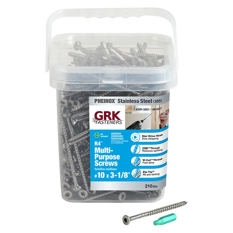 Screws for Installing Light Fixtures-GRK Fasteners No. 10  x 3-1/8 in. L Star Flat Head Stainless Steel Multi-Purpose Screw 210 pk