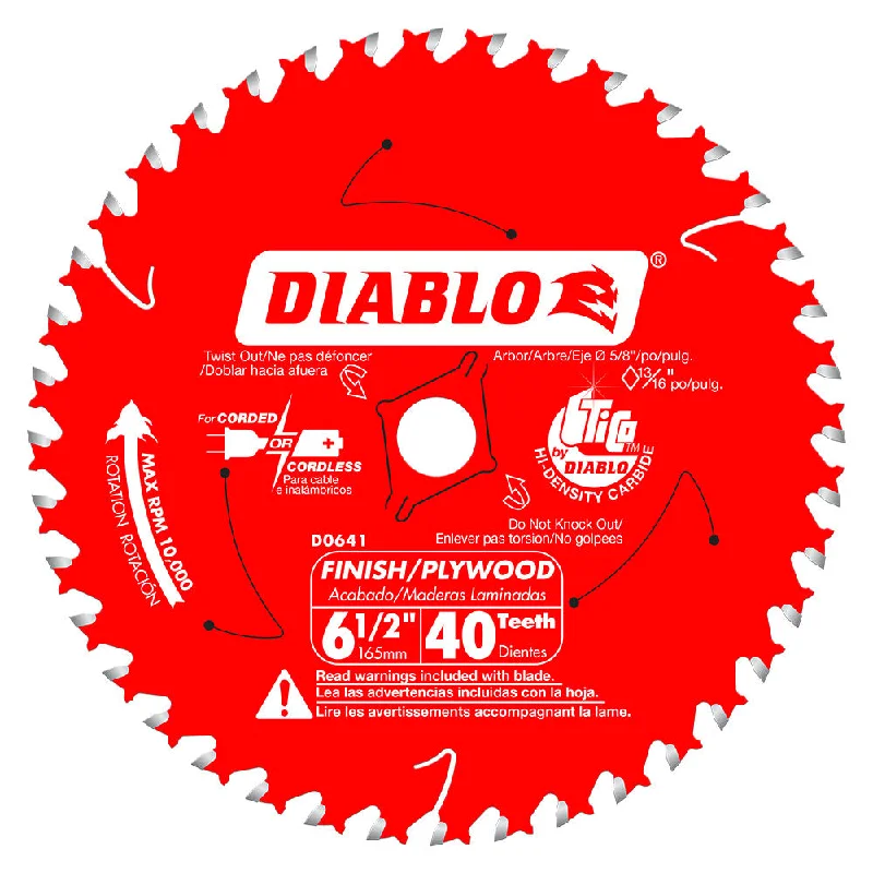 Saw Blades for Multi-Material Projects-Diablo D0641A 6-1/2" x 40T x 1/2" Arbor Finish Trim Saw Blade