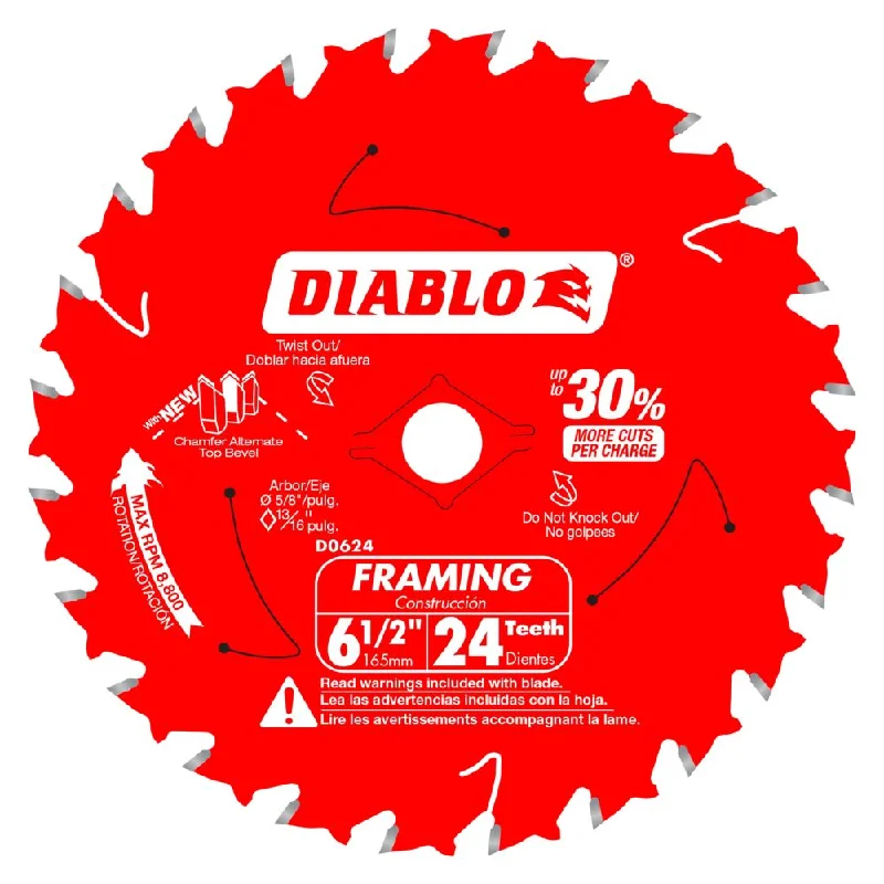 Saw Blades for Cutting Stainless Steel-Diablo D0624A 6-1/2" x 24 6-1/2" x 24T x 5/8" Framing Saw Blade (1 blade)