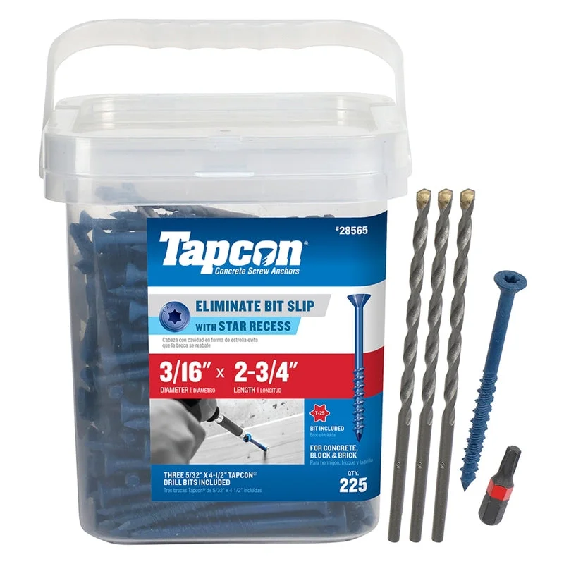 Screws for Fastening Roofing Materials-Tapcon 3/16 in. in. X 2-3/4 in. L Star Flat Head High/Low Concrete Screws