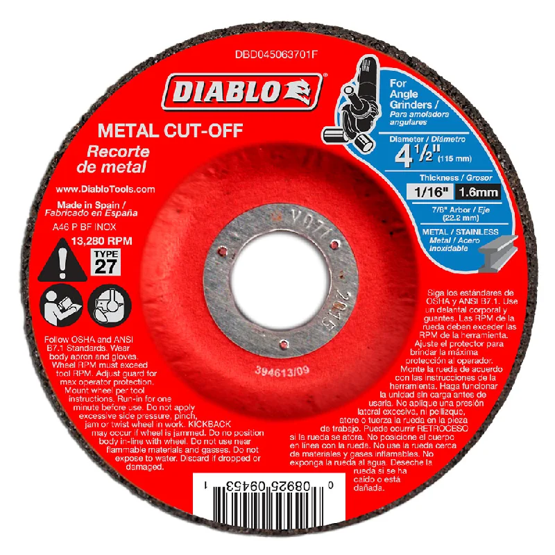 Saw Blades for Cutting Wood Paneling and Sheets-Diablo DBD045063701F 4-1/2" Metal Cut Off Disc - Type 27