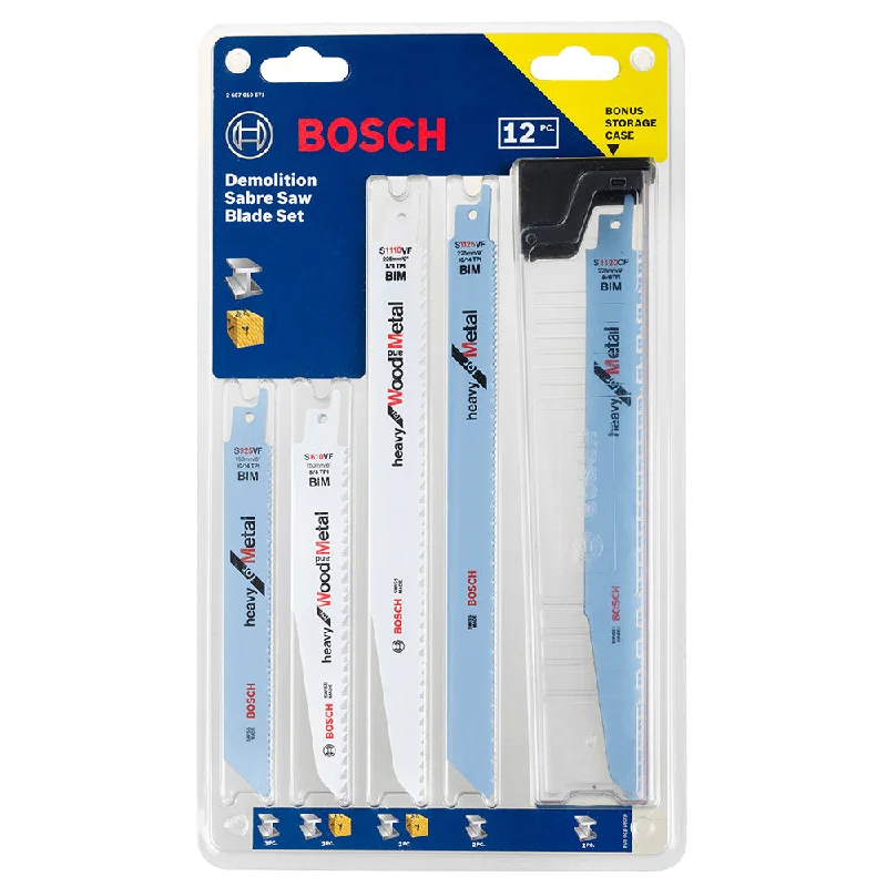 Saw Blades for Heavy-Duty Cutting Applications-Bosch Sabre Saw Blade Set, Demolition Set  12 Pc.