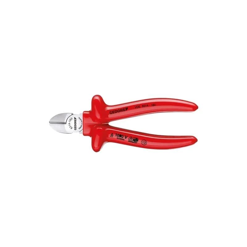 Long Nose Pliers for Electrical Work-Gedore 6743540  VDE Side Cutter With VDE Dipped Insulation 140 mm