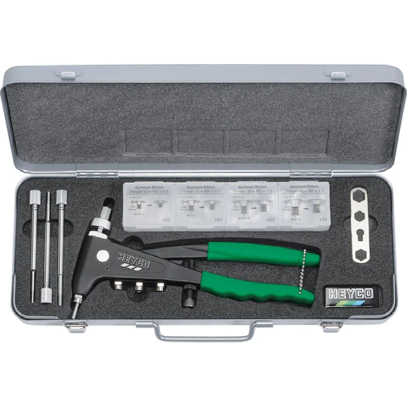 Precision Pliers for Tiny Components-Heyco 01261000100 Hand Rivet Nut Tool Kit in metal case, Length-250mm