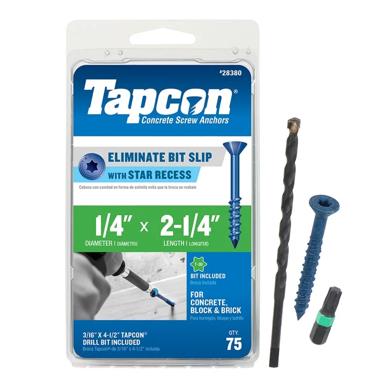 Screws for Fixing Metal Pipes-Tapcon 1/4 in. in. X 2-1/4 in. L Star Flat Head High/Low Concrete Screws