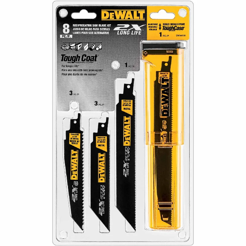 Fine-Toothed Saw Blades for Cleaner Edges-DeWalt DWA4101 8 piece 2X Reciprocating Saw Blade Set with Tough Case 5 Pack