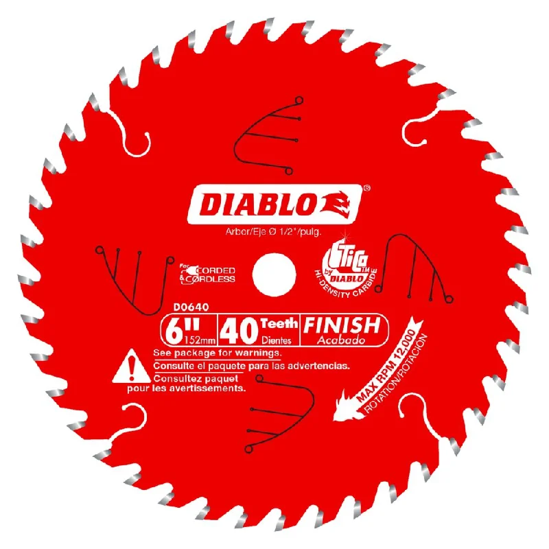 Saw Blades for Heavy-Duty Cutting Applications-Diablo D0640X 6" x 40T x 1/2" Arbor, Circular Saw Blade, fits Saw Boss