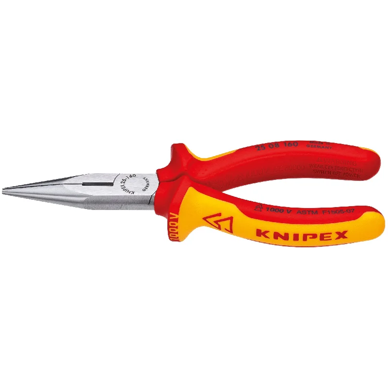 Pliers for Fixing Furniture Hardware-Knipex 25 08 160 SBA 6 1/4" Long Nose Pliers with Cutter-1000V Insulated