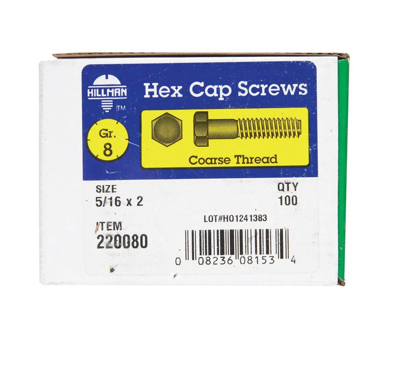 Screws for Joining Thin Metal Sheets-HILLMAN 5/16 in. D X 2 in. L Heat Treated Steel Hex Head Cap Screw 100 pk