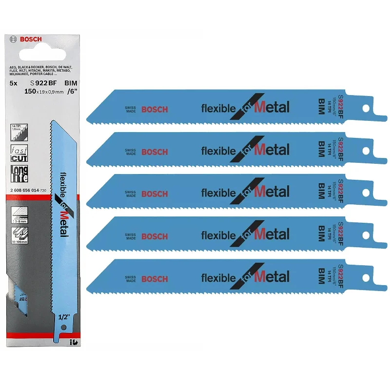 Best Circular Saw Blades for Home Renovations-Bosch Recipro Blades Bi-Metal 5 Pack 150mm 6" S922BF Reciprocating Saw Metal Cutting