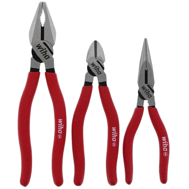 Pliers for Automotive Wire Stripping and Cutting-Wiha 32698 Vinyl Grip Pliers & Cutters 3 Piece Set