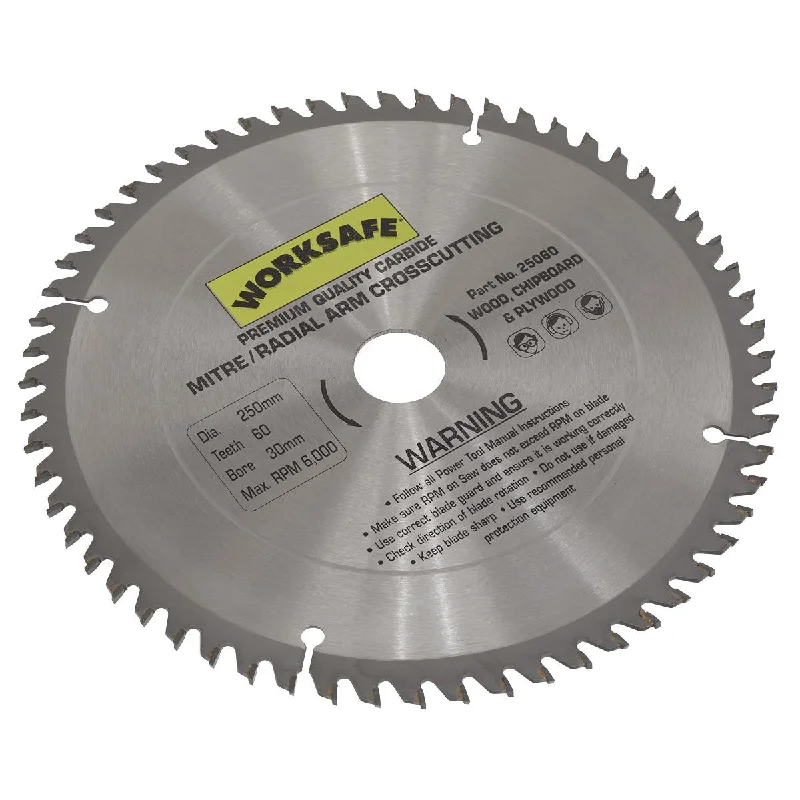 Saw Blades for Cutting Laminated Wood-Worksafe by Sealey TCT Saw Blade Ø250 x 30mm - 60tpu