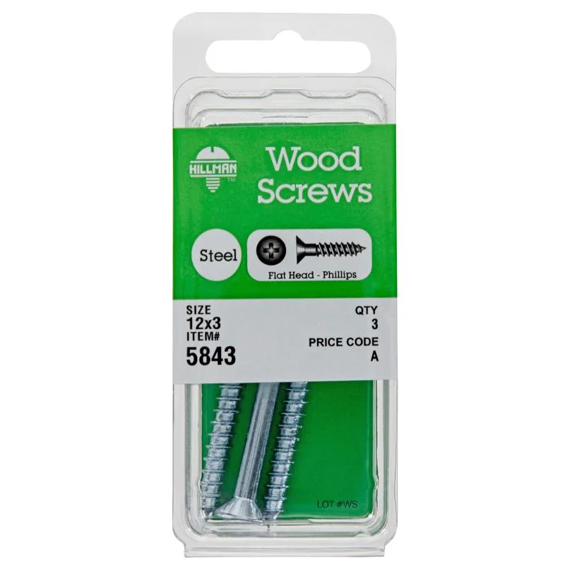 Screws for Attaching Wall Panels-Hillman No. 12 x 3 in. L Phillips Zinc-Plated Wood Screws 3 pk (Pack of 10)