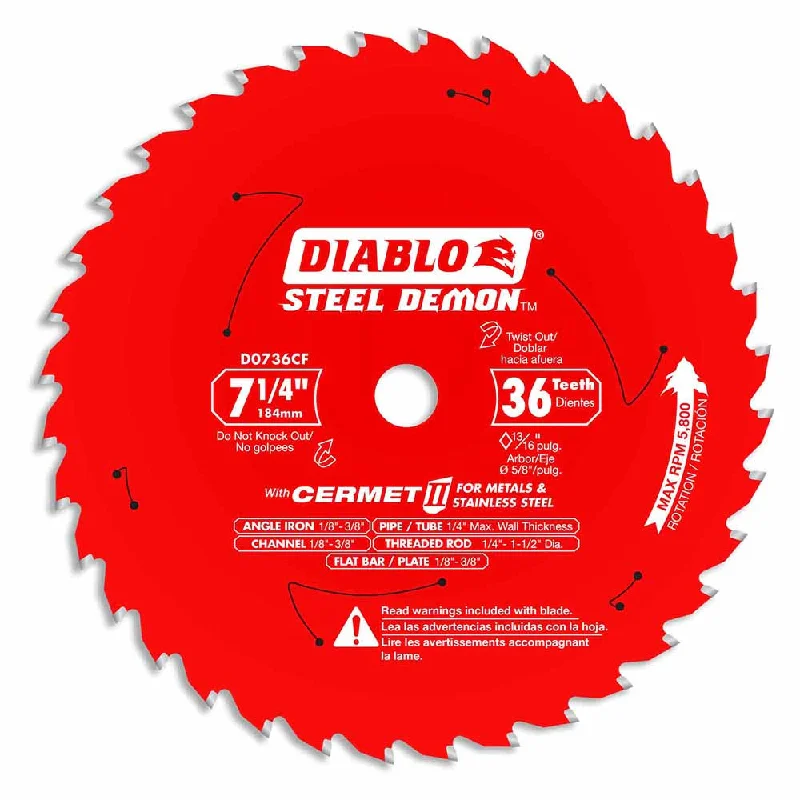 Professional Circular Saw Blades for Metal Cutting-Diablo D0736CF 7-1/4" x 36?Tooth Steel Demon Cermet II Saw Blade for Metal & Stainless Steels