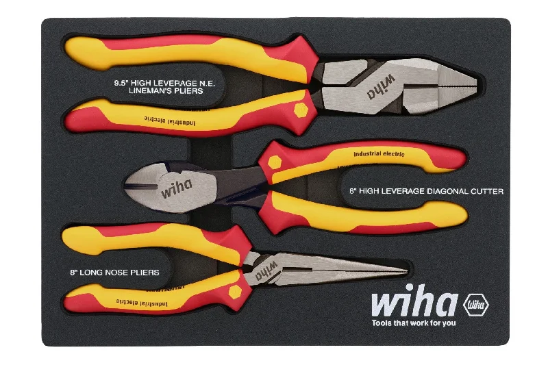 Pliers for Small-Scale Electrical Projects-Wiha 32960 3 Piece Insulated Pliers and Cutters Tray Set