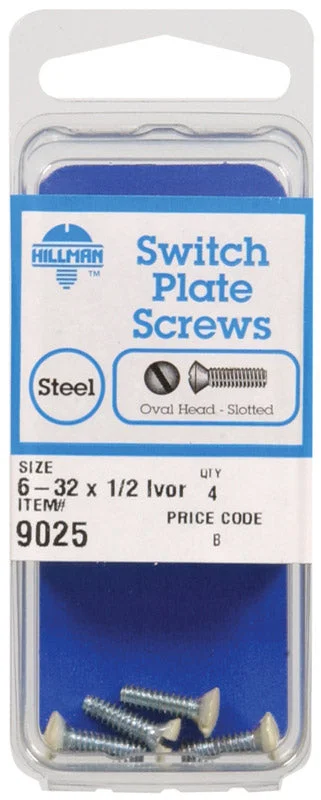 Screws for Installing Safety Equipment-Hillman No. 6-32 x 1/2 in. L Slotted Oval Head Steel Machine Screws 4 pk (Pack of 10)