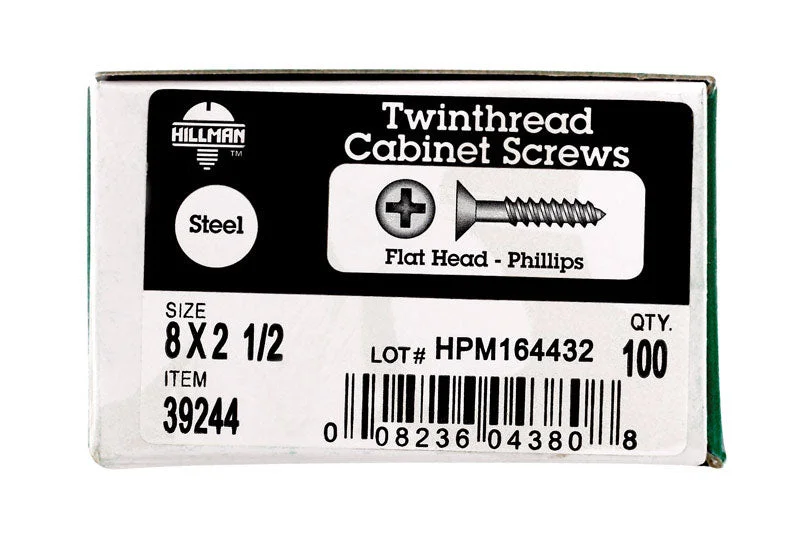 Screws for Precision Electronics Assembly-HILLMAN No. 8 X 2-1/2 in. L Phillips Black Phosphate Twin Thread Cabinet Screws 100 pk