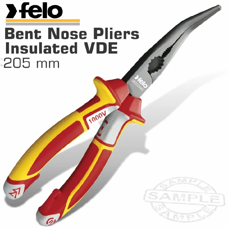 Heavy Duty Needle Nose Pliers for Detailed Work-Special - Felo Plier Long Nose Bent 205Mm Insulated Vde