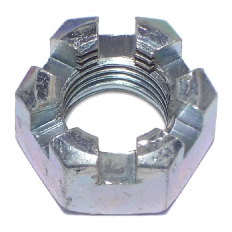 Nuts for Securing Fasteners to Metal and Wood-1/2"-20 Zinc Plated Steel Fine Thread Castle Hex Nuts (8 pcs.)